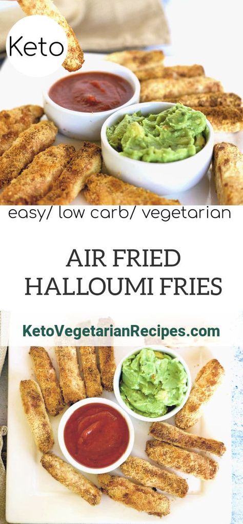 Keto Halloumi Recipes, Chive Dip Recipes, Halloumi Recipes, Halloumi Fries, Low Carb Side Dish, Low Carb Side, Spicy Almonds, Fried Halloumi, Fried Cheese