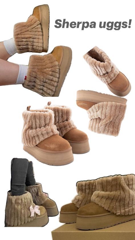 Does anyone know how I can get my hands on these please let me know Mini Sherpa Uggs, Ugg Sherpa Boots Outfit, Christmas Wishlist Ideas Clothes, Sherpa Uggs Outfit, Christmas List Ideas Aesthetic, Matching Winter Outfits, Sherpa Uggs, Uggs Aesthetic, Ugg Minis