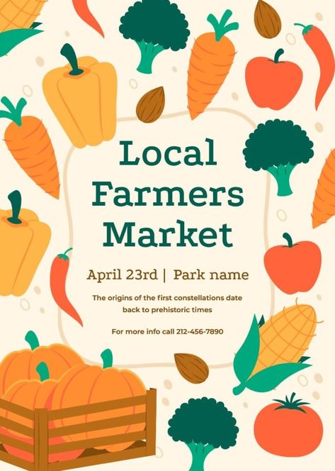 Hand-drawn Local Farmers Market Poster Farmers Market Poster, Vegetable Delivery, Market Poster, Event Poster Design, Local Farmers Market, Graphic Design Tools, Brand Kit, Poster Ideas, Design Tools