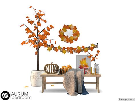 Sims 4 Cc Thanksgiving Decor, Sims 4 Seasons, Candle Plant, Fall Furniture, Fall Blanket, Free Sims 4, Fall Deco, Sims Four, Best Sims