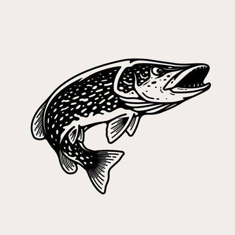 Northern Pike leaping out of the water Pike Fish, Fishing Logo, Northern Pike, Fish Artwork, Fishing Decals, Pike Fishing, Fish Logo, Symbol Design, Fish Art