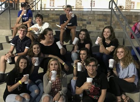 Falls Creek church camp in Oklahoma has a tradition of Icee dates! Here’s our senior group on a group icee date in 2018! Church Camp Photo Ideas, Campfire Worship Night, Oklahoma Camping, Falls Creek Church Camp Oklahoma, Haunted Oklahoma, Church Camp, Falls Creek, Summer Bucket Lists, Man Humor