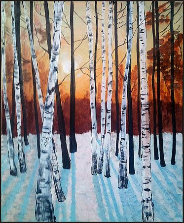 Paint Bar - Painting WINTER BIRCH TREES on Feb 16 | Painting Winter Birch Trees - Paint Bar - Feb 16, Waterloo, ON live at Art Warehouse - February 16, 2015 Paint Night Birch Trees, Birch Trees Drawing, Winter Birch Tree Painting, Pine Tree Drawing, Birch Trees Landscaping, Fall Tree Painting, Birch Tree Painting, Tree Watercolor Painting, Birch Tree Art