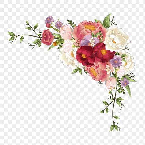 Corner Flower Design, Floral Corner Border, Floral Corner Design, Floral Background Png, Wedding Sticker Design, Corner Png, Floral Frame Png, Flower Header, Decorative Illustration