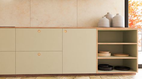 Made To Order Customisable Desks And IKEA Birch Ply kitchen Fronts – Plyzen Ply Kitchen, Ikea Metod Kitchen, Plywood Kitchen, Scandinavian Desk, Modern Colours, Kitchen Prices, Laminate Kitchen, White Liners, Ikea Cabinets