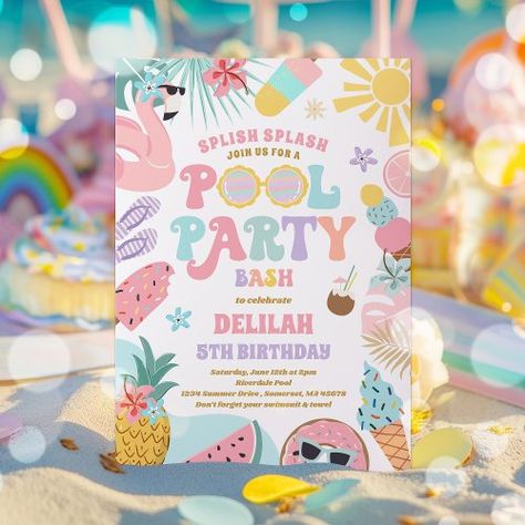 $2.92 | Pool Party Tropical Summer Pool Birthday Party | Summer Birthday Invitations | pool party, summer pool party, pool birthday party, pool birthday, swimming pool birthday, swimming pool party, summer pool birthday, splish splash party, splash pad birthday, waterslide party Girly Pool Party, Splash Pad Party, Summer Swimming Pool, Pool Birthday, Summer Swimming, Pool Party Invitations, Birthday Inspo, Summer Pool Party, Pool Birthday Party