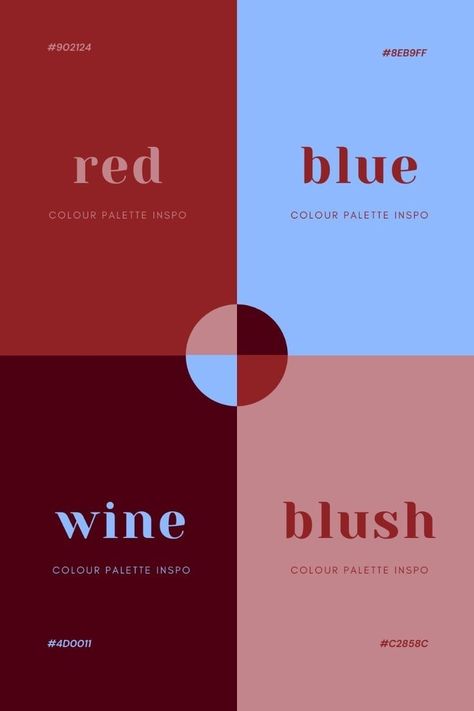 Pink Red And Blue Color Palette, Cherry Colour Palette, Red Blue Pink Color Schemes, Color Palette Blue And Red, Pink Red Blue Color Palette, Red And Blue Colour Palette, Red Pallet Color, Dark Red Color Palette, Red And Blue Color Palette