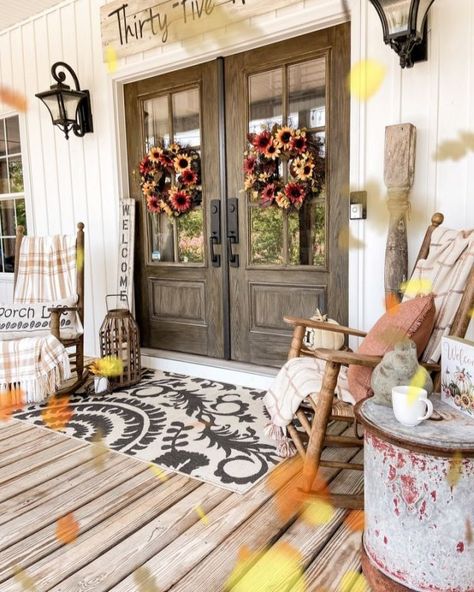 Dreaming of a Greenhouse She-Shed - The Ponds Farmhouse Cozy Front Porch Ideas, Fall Front Porch Ideas, Porch Life, Fall Decorating Ideas, Fall Front Porch Decor, Fall Front Porch, Front Porch Ideas, Front Porch Decorating, Fall Decorations Porch