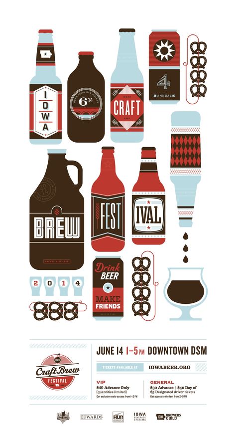 Downtown Des Moines, Brew Fest, Bottle Illustration, Craft Beer Festival, Craft Brew, Brewery Design, Beer Fest, Festival Poster, Craft Brewing