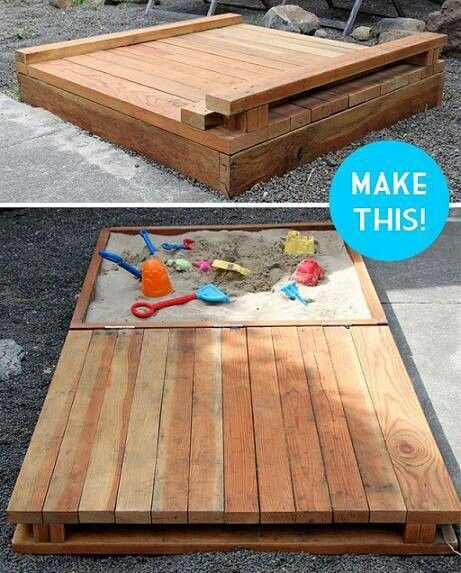 Cool sandbox Diy Sandbox, Hantverk Diy, Eco Friendly Diy, Backyard Fun, Sandbox, Pallet Wood, Pallet Projects, Outdoor Play, Outdoor Kids