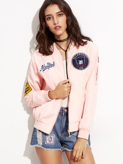 Shop Pink Embroidered Patch Zipper Bomber Jacket online. SheIn offers Pink Embroidered Patch Zipper Bomber Jacket & more to fit your fashionable needs. Bershka Jacket, Elegant Blazers, Racer Jacket, Racing Jacket, Types Of Jackets, Outfit Style, Jackets Online, Embroidered Patch, Outfit Idea