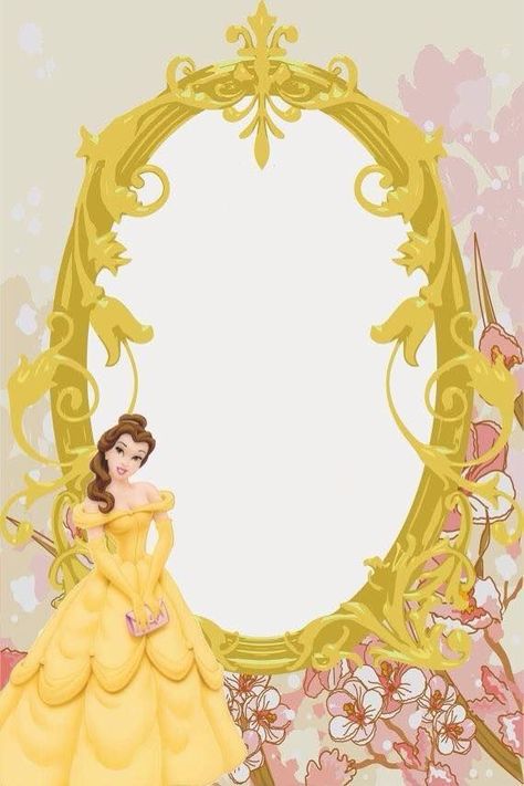 Free Princess Beauty And The Beast Invitation Templates A01 Disney Princess Printables, Disney Picture Frames, Belle Birthday Party, Princess Frame, Beauty And Beast Birthday, Disney Frames, Belle Birthday, Beauty And The Beast Party, Disney Printables