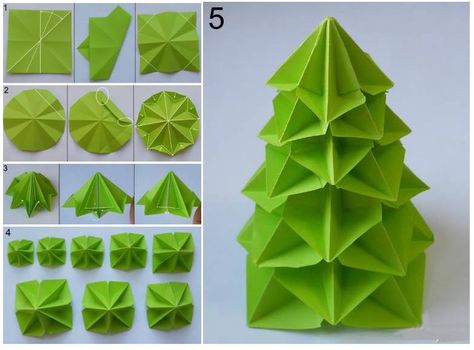 How to make paper craft origami tree step by step DIY tutorial instructions Origami Tree, Diy Paper Christmas Tree, Origami Christmas Tree, Tutorial Origami, Paper Christmas Decorations, Origami And Kirigami, Beautiful Christmas Decorations, Christmas Origami, Christmas Paper Crafts