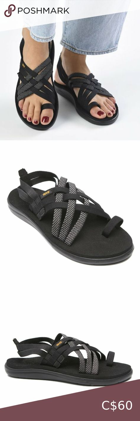 TEVA Voya Strappy Sandals Black Crisscrossed Shoes Elastic Recycled 6 NWT Teva Voya Strappy, Teva Voya, Black Strappy Sandals, Teva Shoes, Polyester Yarn, Summer Staples, Plastic Waste, Sandals Black, Back Strap