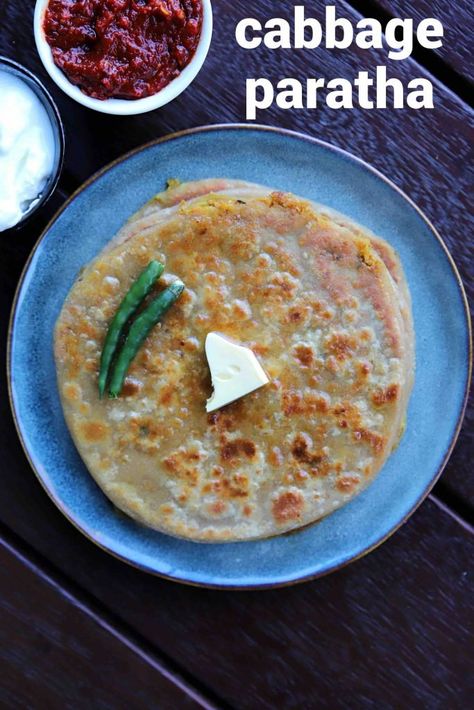 Stuffed Paratha Recipe, Cabbage Recipes Indian, Cabbage Paratha Recipe, Gobi Paratha Recipes, Hostel Food, Veggie Paratha, Cabbage Paratha, Gobi Paratha, Palak Paratha