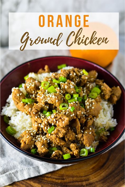 Orange Ground Chicken | A Taste of Madness Orange Chicken With Orange Juice, Orange Ground Chicken Recipe, Chicken With Orange Juice, Ground Orange Chicken, Easy Ground Chicken Recipes, Ground Chicken Recipe, Prep Dinners, Asian Dinners, Chicken Snacks