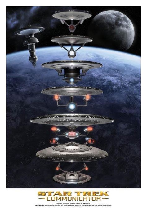 The evolution of Star Trek ships. (The Enterprise-A will always be my favorite. <3)