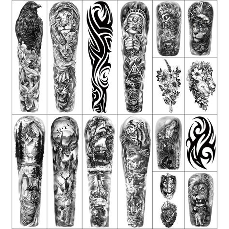 46 hojas tatuaje temporal impermeable que parece real para - Etsy México Tattoo Filler Ideas Men Backgrounds, Black And Grey Tattoos For Men, Full Hand Tattoo, Fake Tattoo Sleeves, Latest Tattoo Design, Full Leg Tattoos, Tattoo Filler, Full Sleeve Tattoo Design, Temporary Tattoo Sleeves