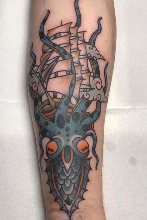 Kraken Sinking Ship Tattoo, Kraken Tattoos, Kraken Ship, Cthulhu Tattoo, Octopus Images, Pirate Ship Tattoo, Kraken Tattoo, Seahorse Tattoo, Flash Sheets