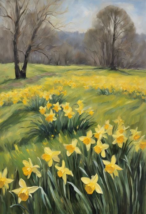 yellow daffodils meadow Check more at https://paintlyx.com/yellow-daffodils-meadow/ Daffodil Field Painting, Daffodil Paintings, Daffodils Painting, Art App, Yellow Daffodils, Art Apps, Autumn Painting, Sunset Painting, Daffodils