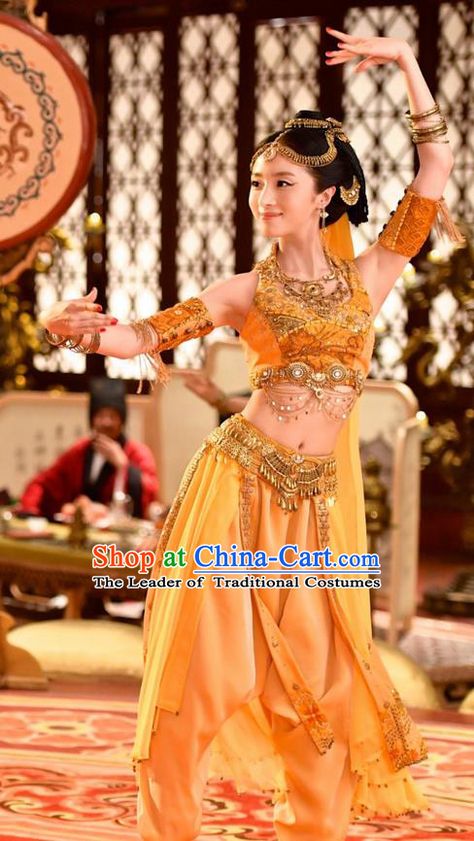 Chinese Ancient Tang Dynasty Palace Lady Qiuci Dance Costume and Headpiece Complete Set, Traditional Chinese Ancient Peri Flying Dance Dress Clothing for Women Belly Dancer Outfits, Dancer Outfit, Traditional Asian Dress, Chinese Dance, Belly Dance Dress, Belly Dance Outfit, Dancers Outfit, Chinese Ancient, Belly Dancer