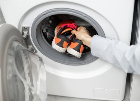 What kinds of kicks can go in the washer, and what's the best way to wash them? Here are some smart tips for machine washing shoes. Wash Shoes, Stinky Shoes, How To Wash Shoes, Cloud Shoes, How Do You Clean, Washer Machine, Plastic Shoes, Kinds Of Shoes, Clean Shoes