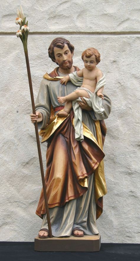 St. Joseph and Child - Woodcarved - A-M | Imagens católicas, Arte católica, Imagem de sao jose St Joseph Images, Christmas Nativity Images, Saint Joseph Art, Religion Activities, Christmas Tree Village Display, St Joseph Statue, Jesus Christ Cross, Jesus Christ Painting, Catholic Statues