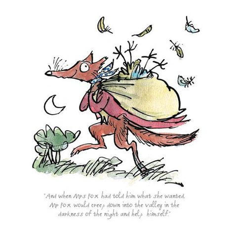 Fantastic Mr Fox Illustration by Quentin Blake Book Illustration Tattoo, Fantastic Mr Fox Poster, Roald Dahl Characters, Quentin Blake Illustrations, Roald Dahl Quotes, Roald Dahl Books, Fantastic Fox, Fox Poster, Art Fox