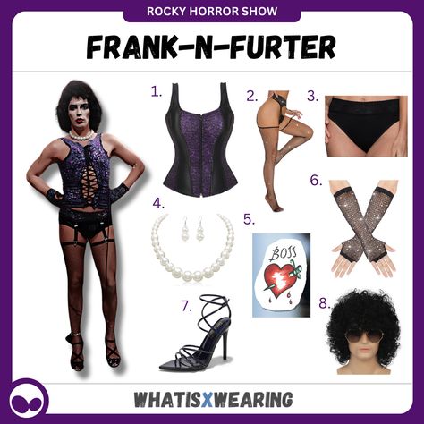 Tim Curry brings the inter-dimensional Frank-N-Furter to life in one of his most iconic roles of all time from The Rocky Horror Show! Make your own Frank-N-Furter cosplay with our dedicated costume guide, suitable for men and women... The Rocky Horror Picture Show Costume, Rocky Horror Picture Show Costume Ideas, Frank N Furter Costume, Rocky Horror Costume, Rocky Horror Picture Show Costume, Rocky Horror Costumes, Boss Tattoo, Frank N Furter, Horror Themed Party