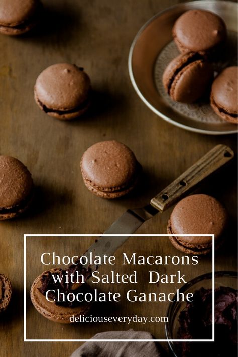 Chocolate Macarons, Dark Chocolate Ganache, Macaron Recipe, Salted Chocolate, Best Chocolate, Almond Recipes, How To Make Chocolate, Chocolate Ganache, Yummy Cookies