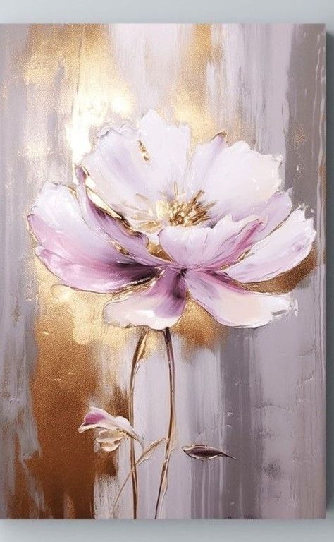 Painting Flowers Tutorial, Gold Art Painting, Flower Painting Canvas, Soyut Sanat Tabloları, Textured Canvas Art, Diy Canvas Art Painting, Flower Art Painting, Art Painting Acrylic, Painting Art Projects