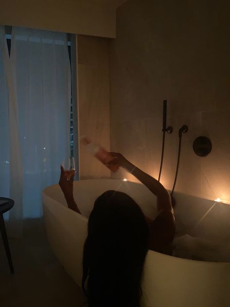 black girl self care bathtub bubble bath wine relax reset unwind Woman Dark Aesthetic, Romantic Bathtub, Bath Wine, Girl Self Care, Wine Bath, Bathtub Aesthetic, Bubble Bath, Bath Time, Dark Aesthetic