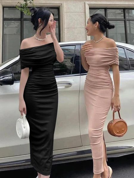 2023 Pink Off Shoulder Bodycon Midi Bandage Dress – Ncocon Long Bodycon Dress Outfit, Two Piece Set Dress, Silk Bodycon Dress, Dress Elegant Casual, Bardot Bodycon Dress, Body Con Dress Outfit, Maxi Dress Collection, Maxi Long Dress, Bandage Midi Dress