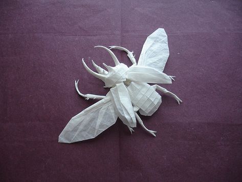 Atlas Beetle by Shuki Kato Origami Creatures, Valentines Day Craft Ideas, Atlas Beetle, Origami Insects, Origami Japan, Origami Flower Bouquet, Valentines Day Craft, Beetle Art, Origami Artist