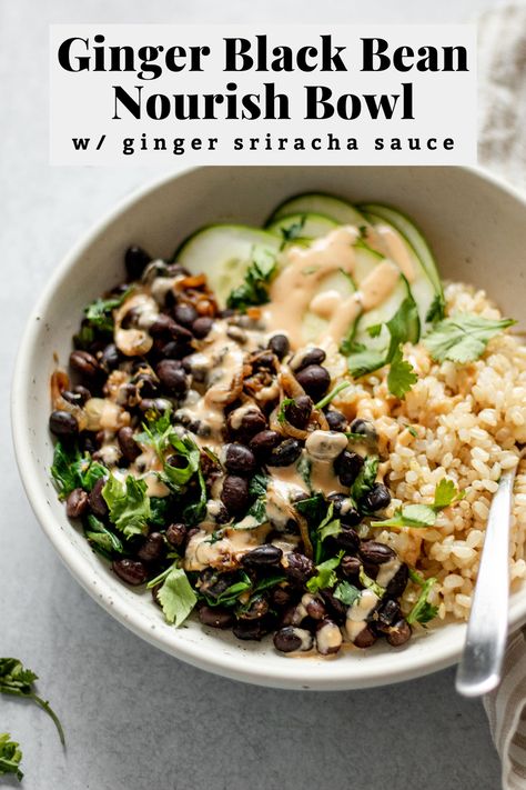 This Black Bean Nourish Bowl gives you a new and fun way to flavor your black beans by using a creamy ginger and sriracha infused dressing. This bowl comes together in less than 30 minutes and uses super easy ingredients you likely have on hand. #blackbeans #nourishbowls #veganbowl #easydinnerrecipes Sriracha Dressing, Nourish Bowls, Inflammation Recipes, Nourish Bowl, Healthy Bowls Recipes, Ginger Black, Healthy Bowls, Anti Inflammation, Vegan Bowls