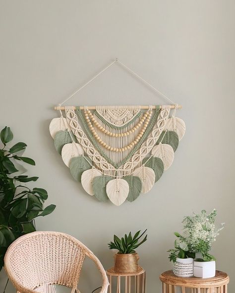 BeanDaikon Macrame | 🌳 Embrace a green lifestyle and an eco-friendly environment with our Macrame Wall Art With Leaf Tassel! This stunning Macrame Wall Hanging … | Instagram Art With Leaf, Leaf Macrame Wall Hanging, Shower Vibes, Leaf Macrame, Tassel Wall Hang, Macrame Leaf, Jungle Wall Art, Meditation Corner, Outdoors Inside