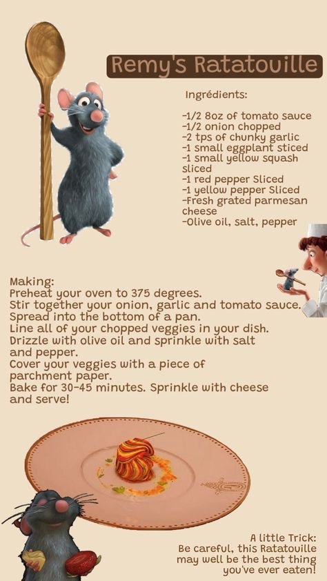 Disney Ratatouille Recipe Remys Ratatouille Adventure, Ratatouille Recipe Disney, Ratatouille Movie Night, Ratatouille Ingredients, Ratatouille Movie, Remy Ratatouille, Disney Ratatouille, Ratatouille Disney, Movie Night Food