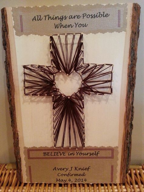 String art Confirmation gift Faith Project Ideas For Confirmation, Diy Confirmation Gifts, Confirmation Faith Projects, Confirmation Project Ideas, Handmade Spiritual Jewelry For Confirmation, Confirmation Gifts For Girls Catholic, Catholic Confirmation, Confirmation Party, Confirmation Cakes