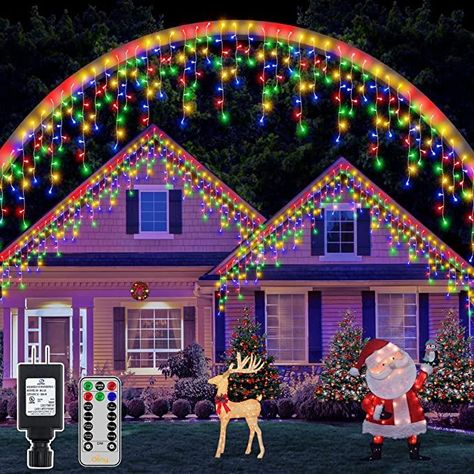 🎄【Super Bright Christmas Icicle Lights】OLLNY outdoor Christmas lights include 49ft/15m length+9.8ft/3m extension cord with a total of 99 drops, each group of 3 (4/6/8LED). These multi color icicle lights, keep these up all year, adding beautiful and interesting ice and snow atmosphere to hanging on your eaves, roof, curtain, home, patio, balcony, or yard. Christmas Icicle Lights, Icicle Lights Outdoor, Led Icicle Lights, Multicolor Christmas, Icicle Christmas Lights, Christmas Yard Decorations, Icicle Lights, Led Christmas Lights, Christmas Yard