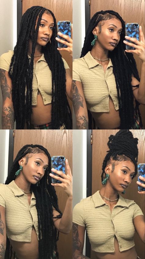 Different Types Of Locs For Women, Peek A Boo Faux Locs, Faux Locs Jumbo, Medium Faux Locs Black Women, Jumbo Locs Black Women, Faux Locs Outfits, Mid Length Faux Locs, Marley Faux Locs, Thick Faux Locs