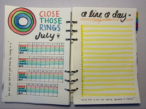 Close your Apple rings tracker and A Line A Day. Bujo Hydration Tracker, Apple Bullet Journal, Phone Usage Tracker Bullet Journal, Apple Watch Activity, Bullet Journal Health Tracker, Exercise Tracker Bullet Journal, 2024 Journal, Weekly Journal, Apple Rings