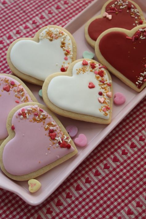 One Dozen Heart Cookies-Valentine's Day Treats-Valentine Care Package-Heart Cookies-Pink and Red-Sweets-Royal Icing-Sugar Cookies-Dessert Easy Heart Cookies Decorated, Heart Shaped Iced Cookies, Red And White Cookies Decorating Ideas, Valentines Sugar Cookies Decorated Simple, Valentine Heart Cookies Royal Icing, Iced Heart Cookies, Simple Valentine Cookies Royal Icing, Heart Cookie Royal Icing, Valentine Heart Sugar Cookies Decorated