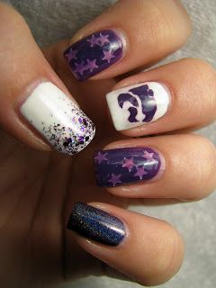 Kansas State University Nails, Wvu Nails Designs, School Spirit Nails Designs, Football Nails Design Purple, Tcu Purple Nails, School Spirit Nails, Purple Awareness Ribbon Nails, Ksu Wildcats, Sports Nails