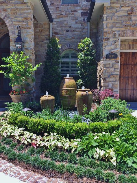 Landscaping With Fountains, Garden Water Feature, Front Yard Landscape, Backyard Water Feature, Water Fountains Outdoor, Front Landscaping, Yard Landscape, Beautiful Patios, Water Features In The Garden