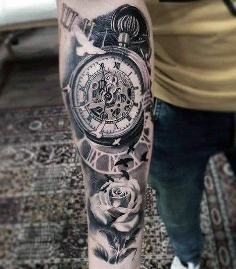 cf8b511013f5f419334137d50fd4fe3c Skinny Guys with Tattoos-33 Best Tattoo Designs for Slim Guys Pocket Watch Tattoo Design, Watch Tattoo Design, Pocket Watch Tattoos, Pocket Watch Tattoo, Nautical Tattoo, Cat Tattoos, Watch Tattoos, Geniale Tattoos, Clock Tattoo