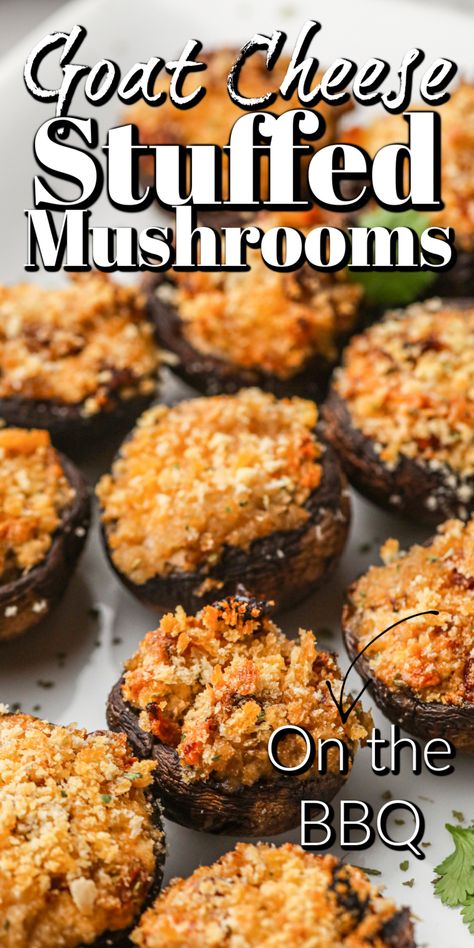 Goat Cheese Mushrooms, Baked Portabella Mushrooms, Grilled Stuffed Mushrooms, Grilled Goat Cheese, Barbecue Party Food, Goat Cheese Stuffed Mushrooms, Grilled Portabella Mushrooms, Portabella Mushrooms Recipes, Cheese Mushrooms