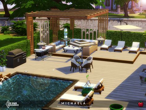 Sims 4 Backyard Ideas No Cc, Sims 4 Cc Backyard Decor, Sims 4 Garden Ideas Base Game, The Sims 4 Backyard Ideas, Sims 4 Cc Patio, Sims 4 Patio Ideas, The Sims 4 Garden Ideas, Sims Backyard Ideas, Sims 4 Yard Ideas