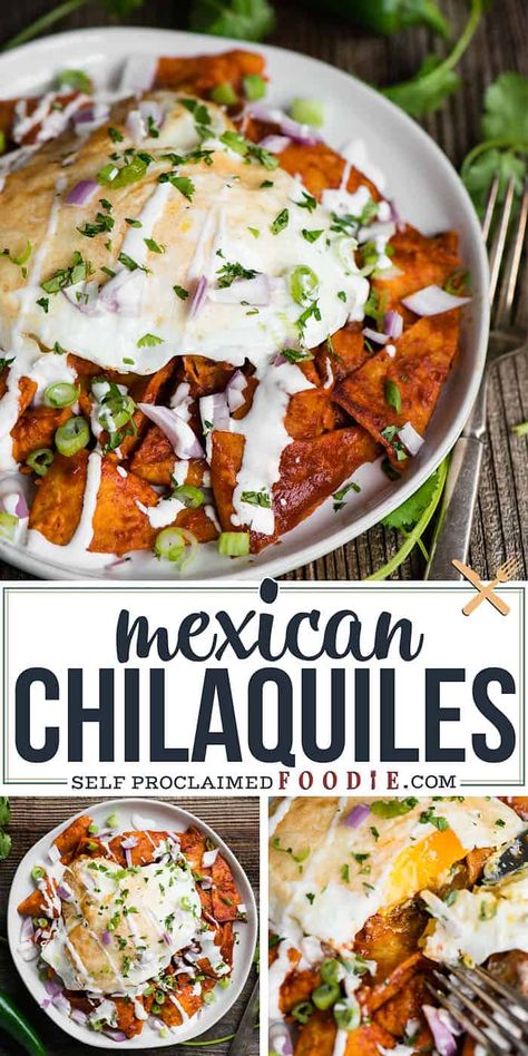 Mexican Recipes Breakfast, Gourmet Mexican Food Recipes, Mexican Food Recipes Authentic Breakfast, Mexican Egg Recipes, Chiliquilles Recipe Easy, Authentic Mexican Breakfast Ideas, Spanish Tacos, Recipe With Corn Tortillas, Chilaquiles Recipe Mexican