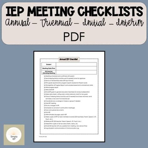 IEP Checklists for Case Managers (PDF) by Simply IEP | TPT Iep Checklist, Iep Meeting Checklist, Case Manager, Iep Meetings, Case Management, Special Education Teacher, Special Education, School Year, Education