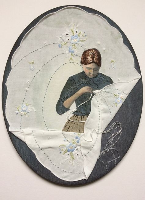 domestic series – Lesley Wood’s Textile Art Portrait Embroidery, Feather Embroidery, Embroidered Portrait, Textile Art Embroidery, Contemporary Embroidery, Embroidered Art, Arts Crafts Style, Textile Fiber Art, Embroidery Hoop Art